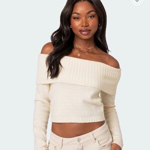 Edikted Off-Shoulder Cream Sweater